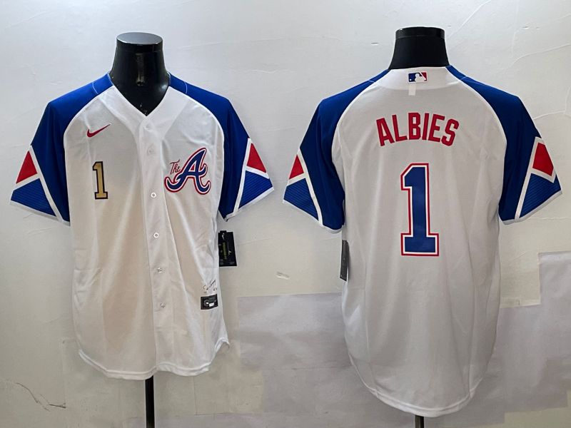 Men Atlanta Braves #1 Albies White City Edition 2025 Nike MLB Jersey style 5